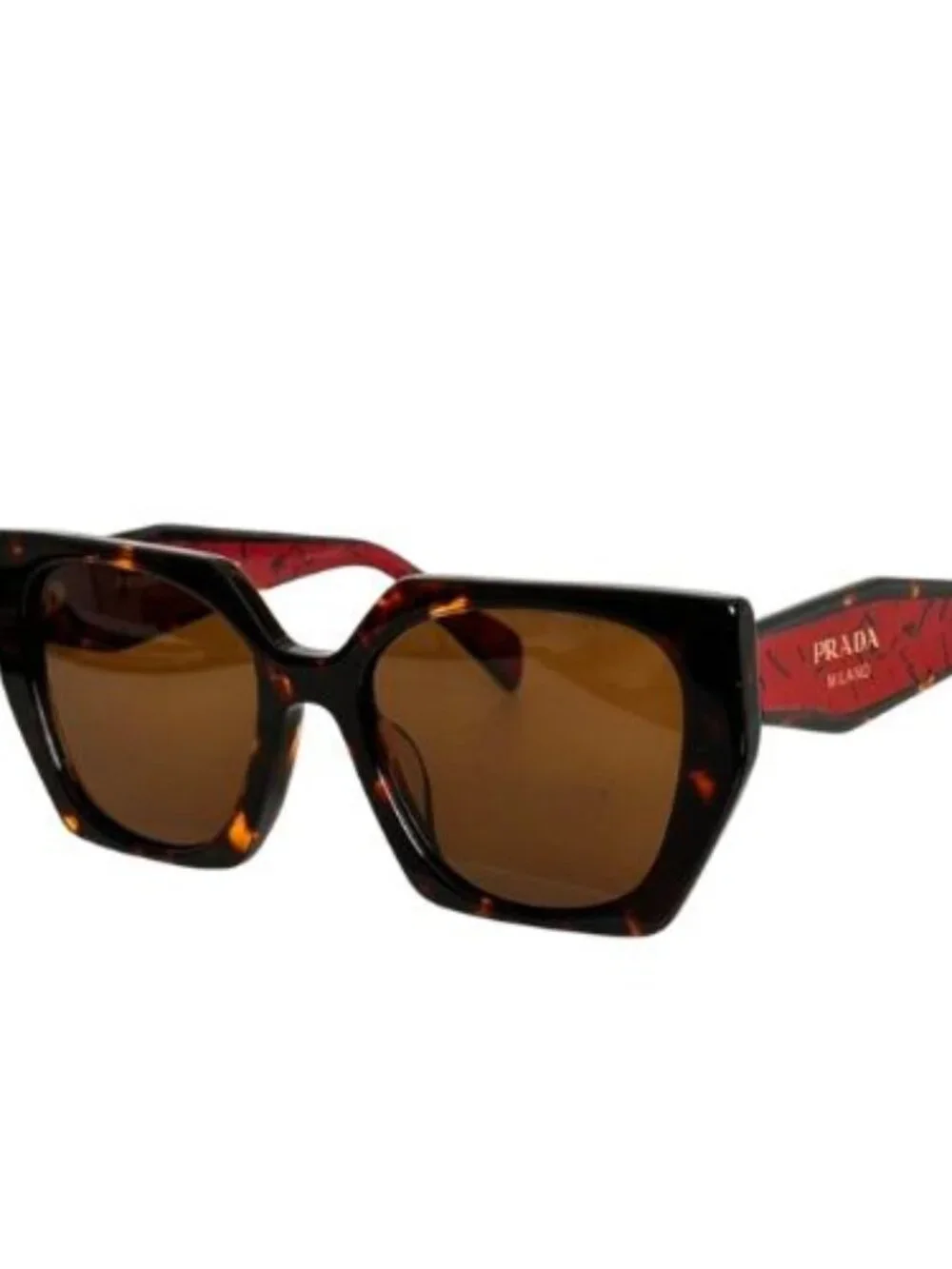 Prada PR 15WS Oversized Square Sunglasses Women Red Tortoiseshell UV400