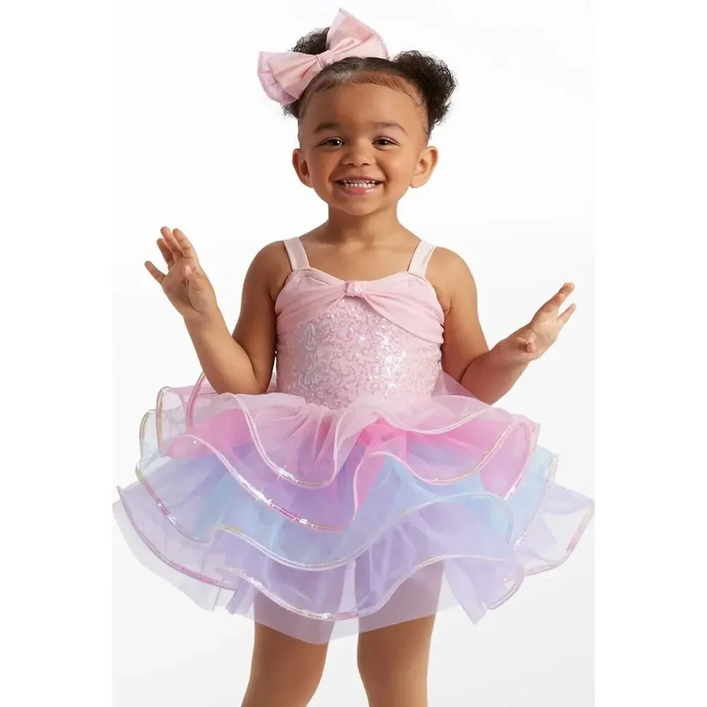 Pre-Owned Dance Costume XS Child Pink Weissman 15657 Tap Ballet Pageant Sequin