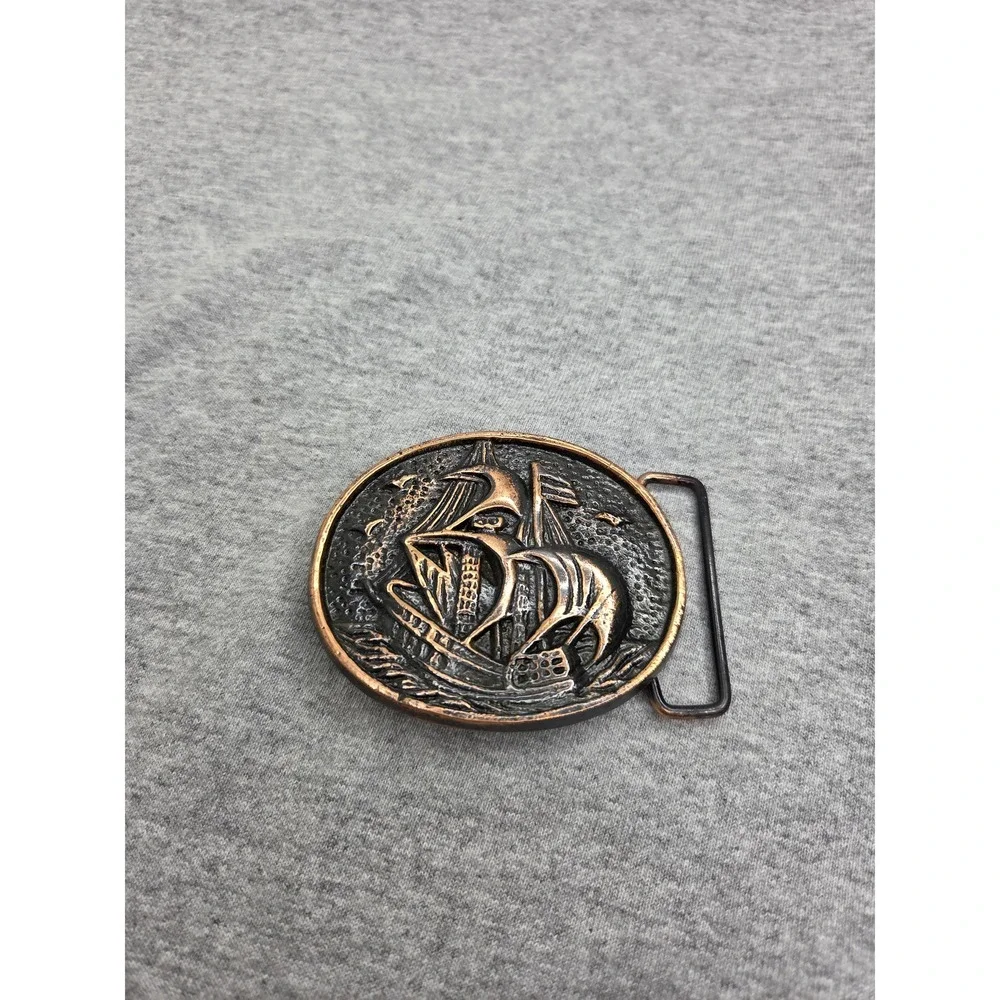 Solid Brass Clipper Schooner Sailing Ship Round Belt Buckle