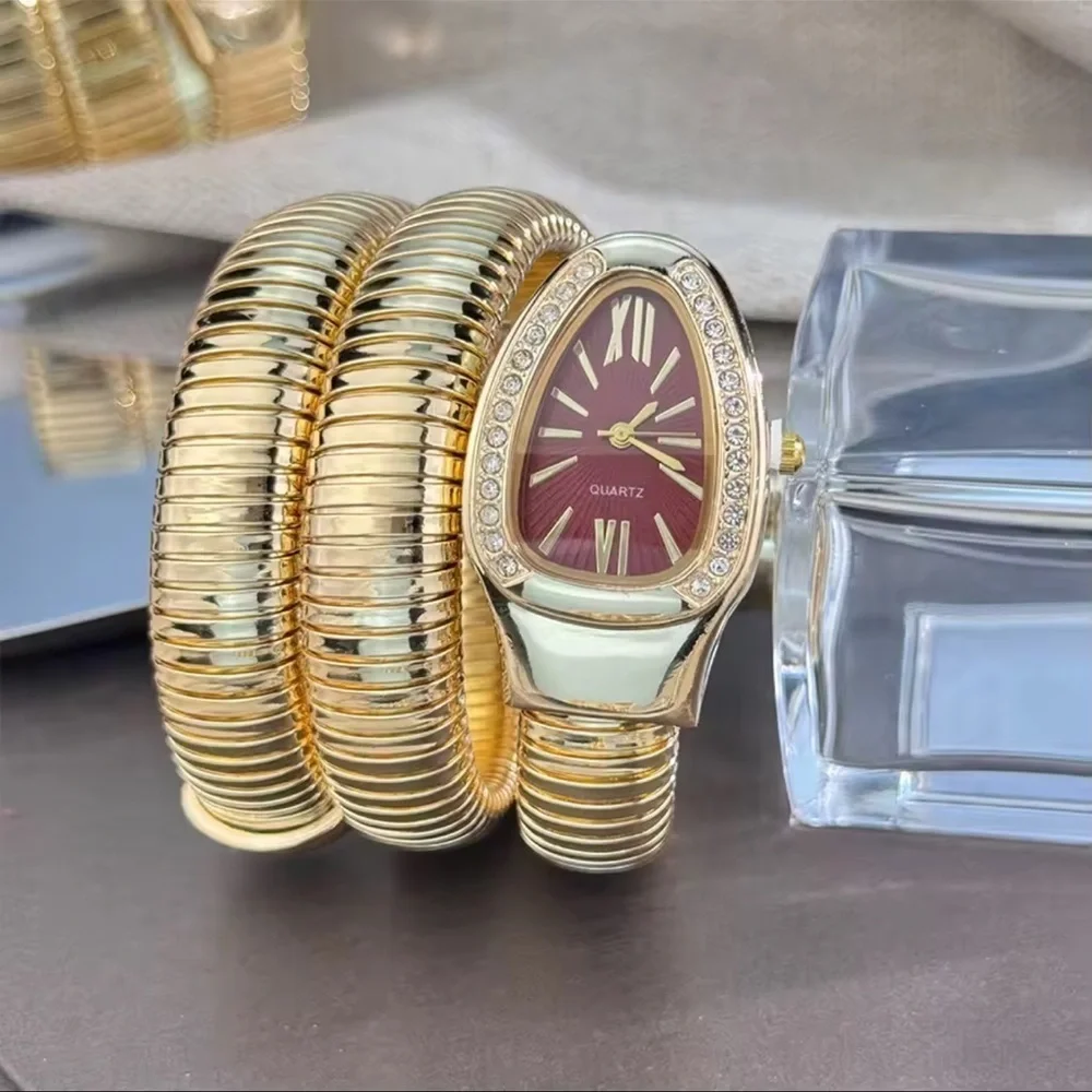 Serpenti Snake Wrap Elegant Gold Women's Watch with Burgundy Dial