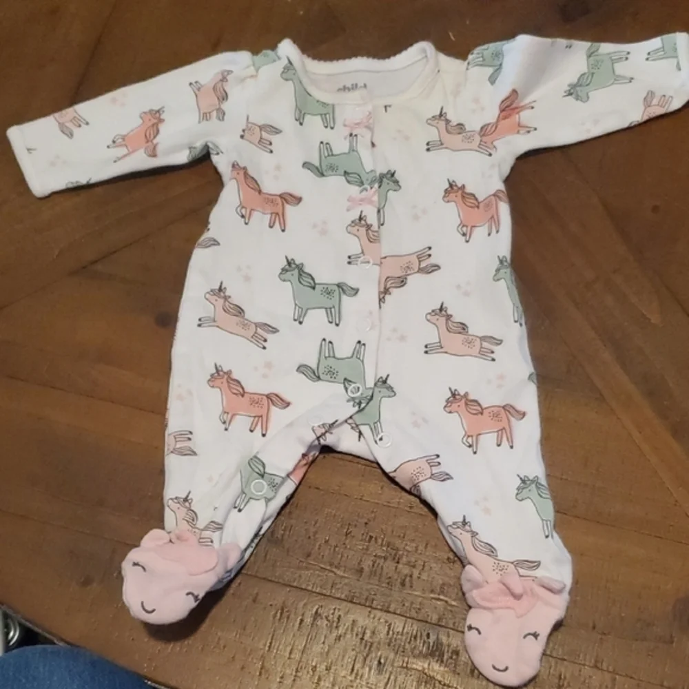 Carter's Pink and Green Horse Print Footie