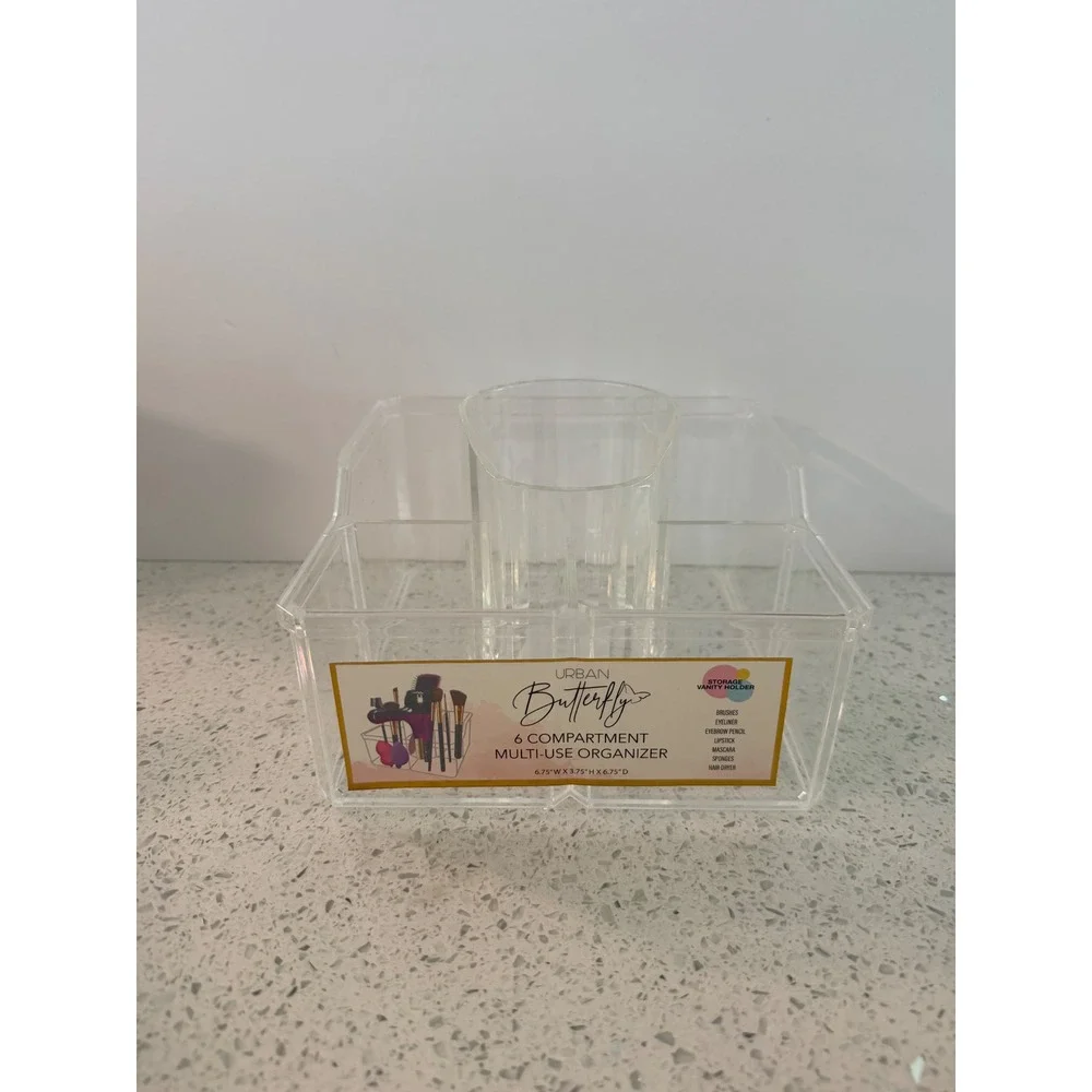 Urban Butterfly Clear 6 Compartment Multi-Use Makeup Vanity Organizer UB-6CMUO