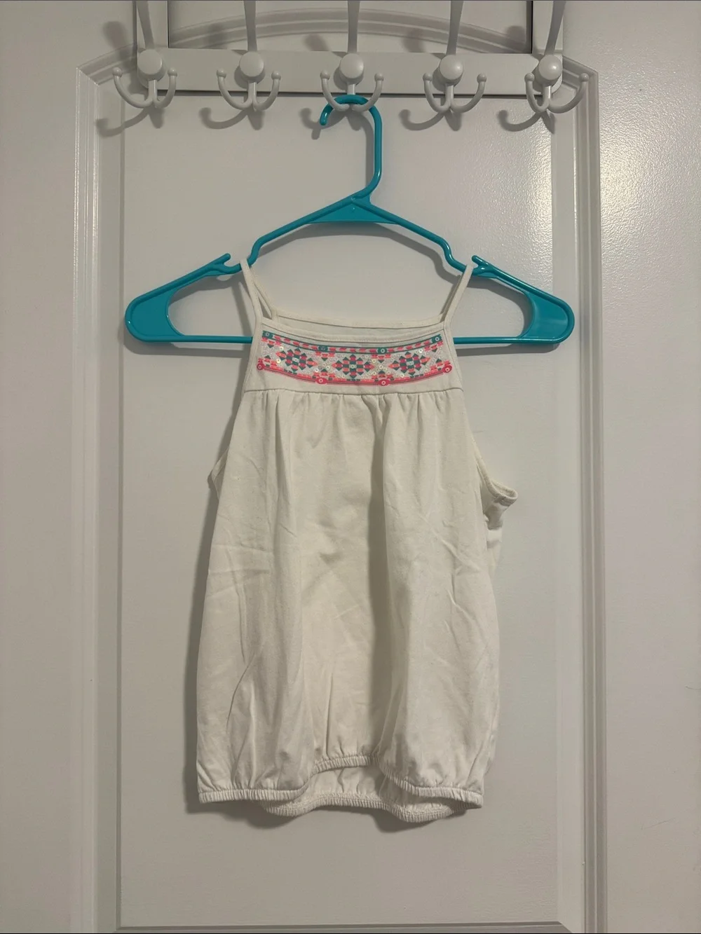 The Children's Place White Tank Top with Pink & Teal Embroidery