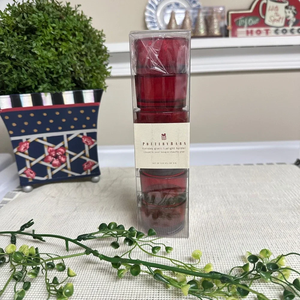 Pottery Barn Holiday Glass tealight holder 6 Piece Set New!