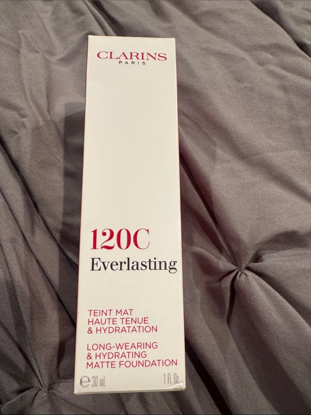 Clarins Everlasting Foundation Box in White with Red Accents