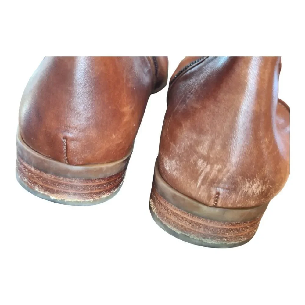 Gianni Bini Leather Knee High Riding Boots Cognac Brown Gold Buckles women's 6M