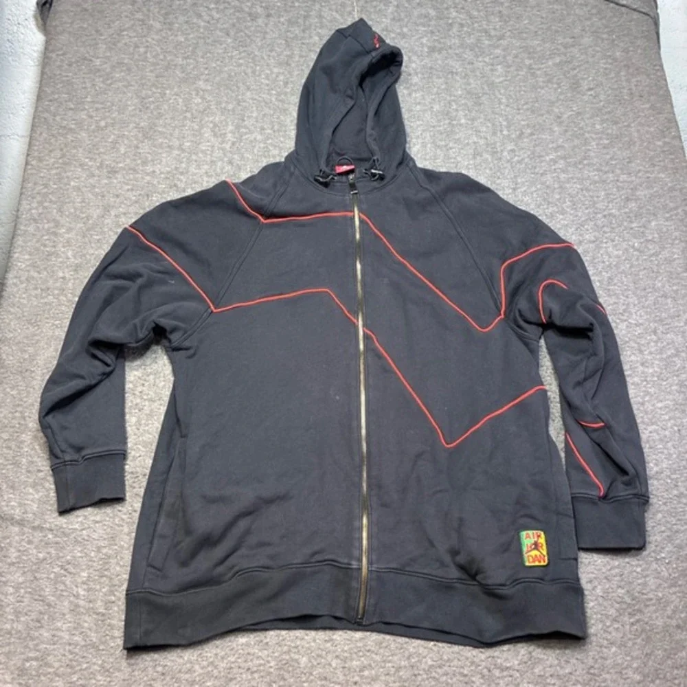 Vintage Air Jordan Full Zip Hoodie‎ Mens 3XL Black Red Contrast Stitching Y2K