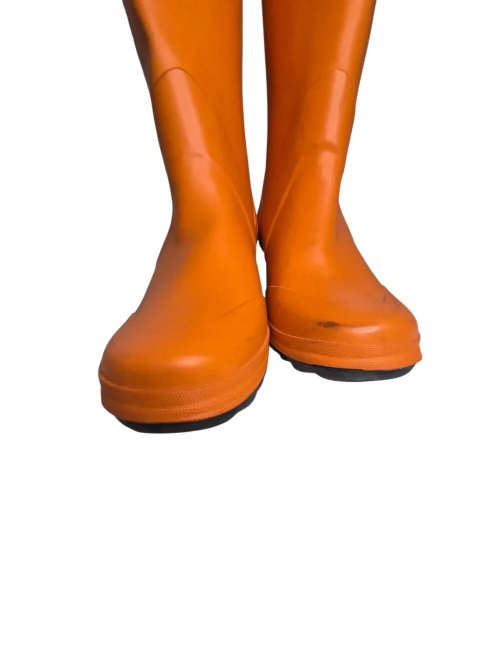 KORS Michael Kors Rain Boots Orange Wedge Buckle Knee High Tall Rubber Womens 8