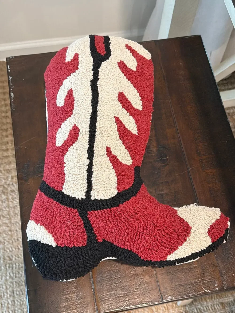 Burgundy cream and black cowboy boots pillow
