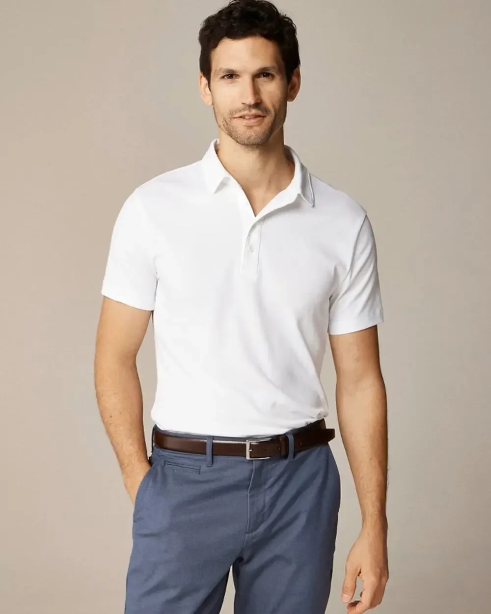 J.Crew Coolmax Performance Polo Shirt Mens M White Stretch Short Sleeve Golf
