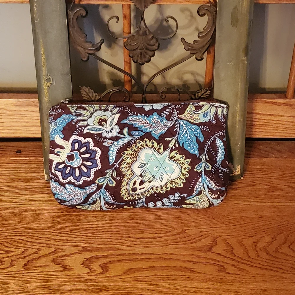 Belvah Blue & Brown Quilted Paisley Cosmetic Bag
