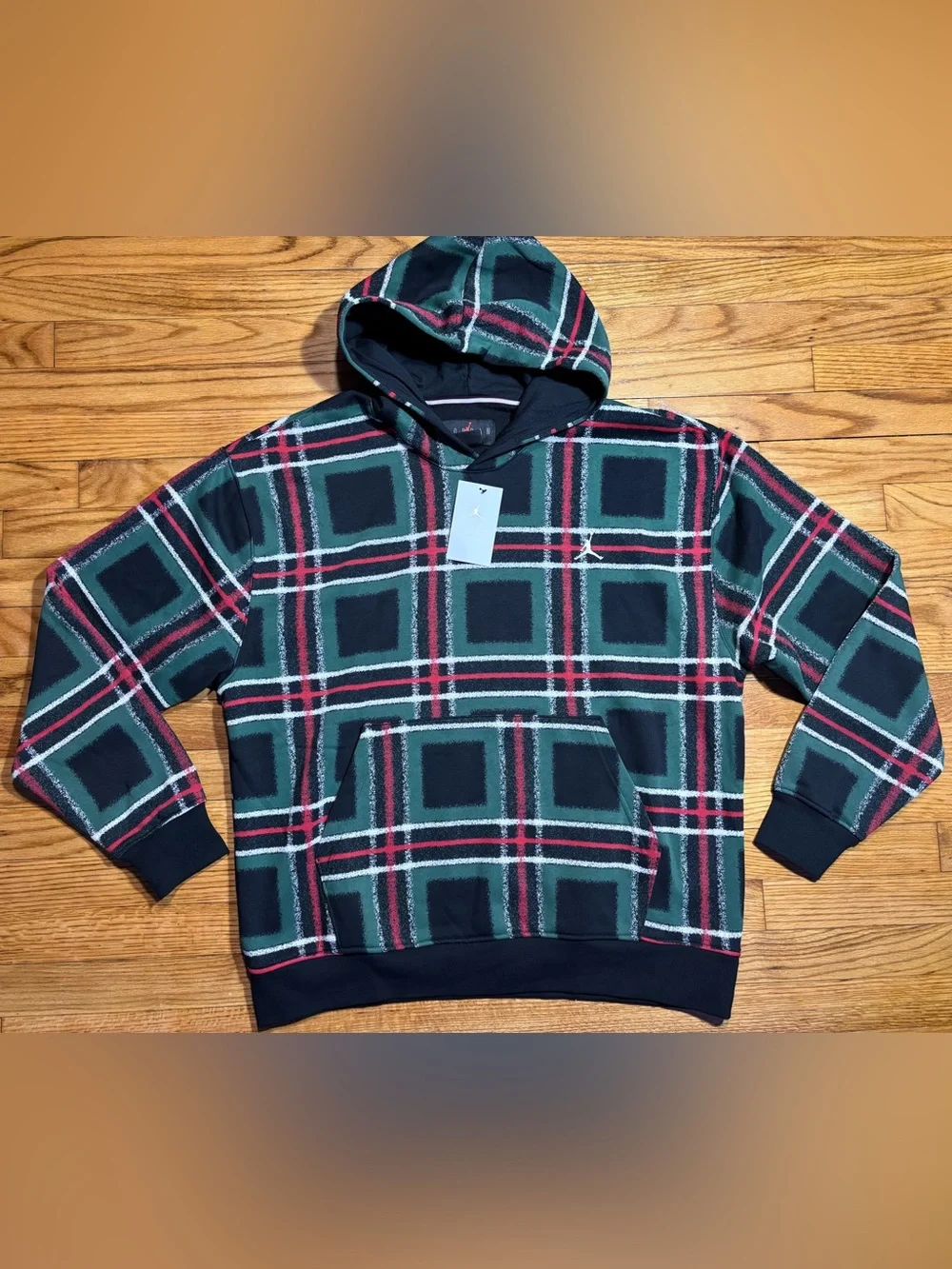 Jordan Essentials Plaid Holiday Fleece Pullover Hoodie Men’s Sz XL NEW!