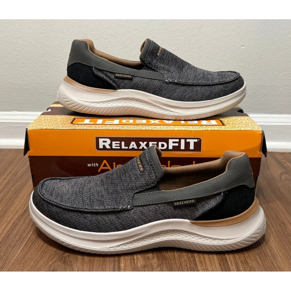 Skechers Mens Relaxed Fit Hasting Marco Gray Black Slip On Loafer Shoes Sz 11.5
