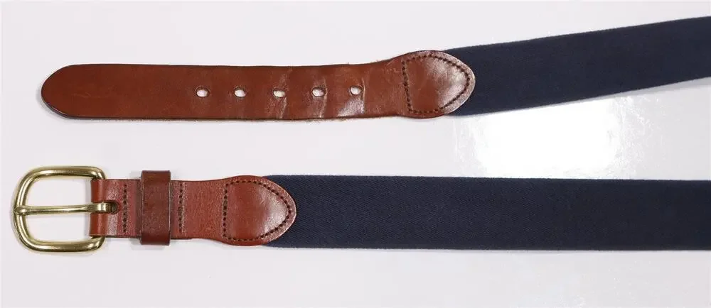 J. Press Vintage Navy Blue Stretch Cotton Preppy Belt Brass Buckle 42