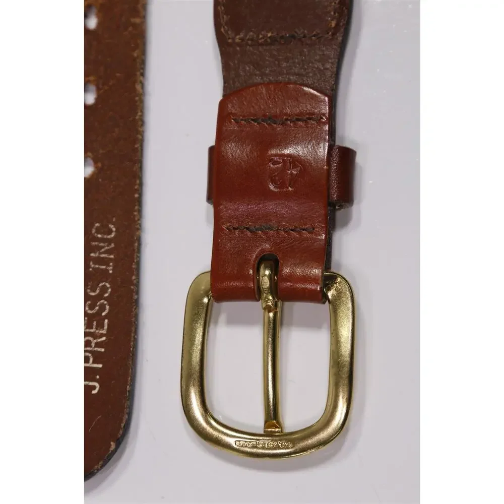 J. Press Vintage Navy Blue Stretch Cotton Preppy Belt Brass Buckle 42