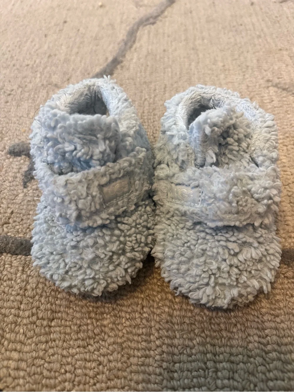 UGG Light Blue Sherpa Baby Booties with Hook-and-Loop Strap