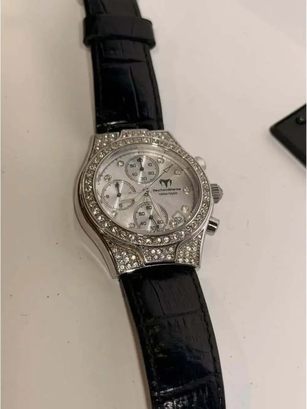 Technomarine Chronograph Crystal-Studded Bezel Watch Runs Fine 36mm