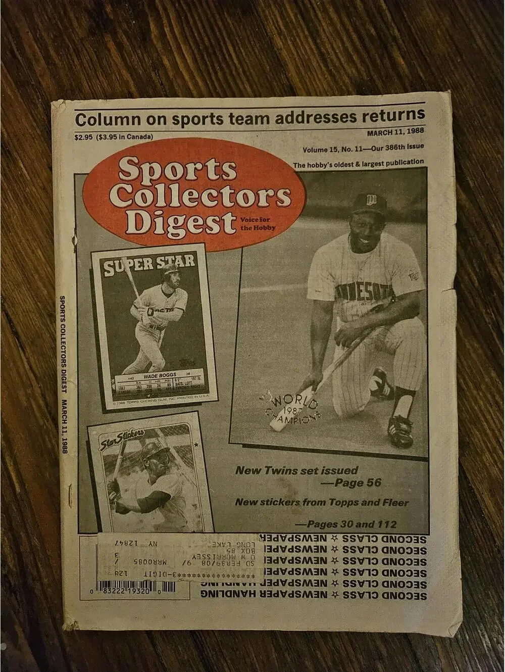 Sports Collectors Digest - Mar. 11, 1988 issue - Kirby Puckett- Wade Boggs