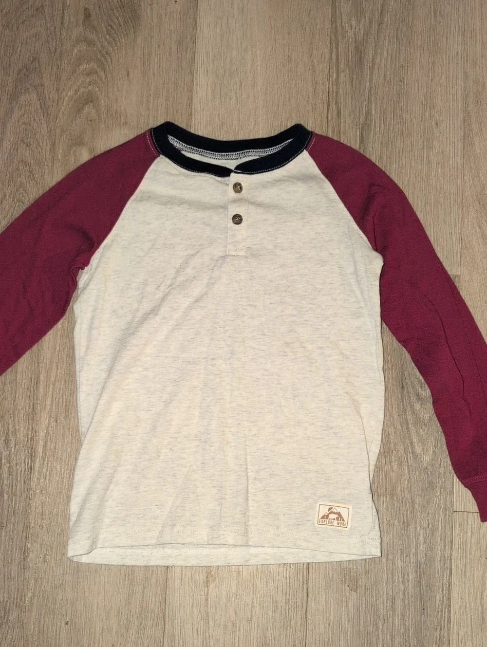 Carter's Cream Henley with Burgundy Raglan Sleeves