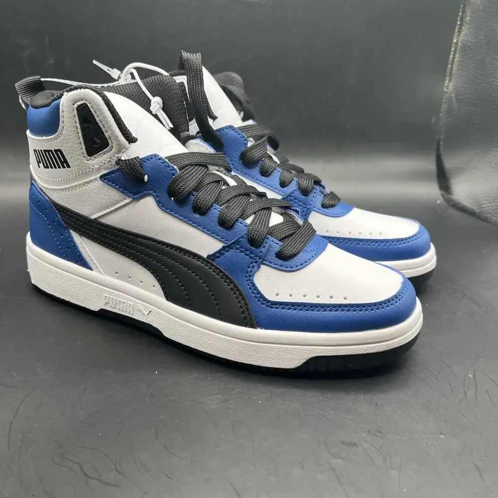Puma Rebound Joy High Top Kids White Royal Blue Sneakers Casual Shoes Size 4C