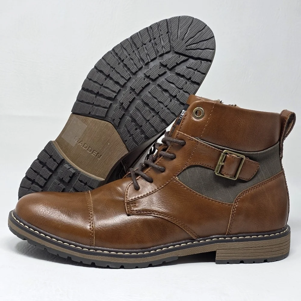 Madden Men's Combat Lace Up Boots Size Zipper Brown Size 9.5 New