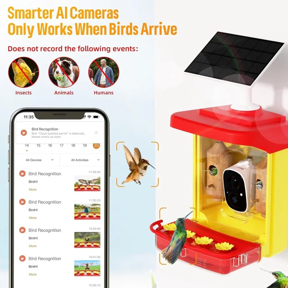 Bilantan HummerHi Smart Hummingbird Feeder Camera Solar WiFi AI Recognition