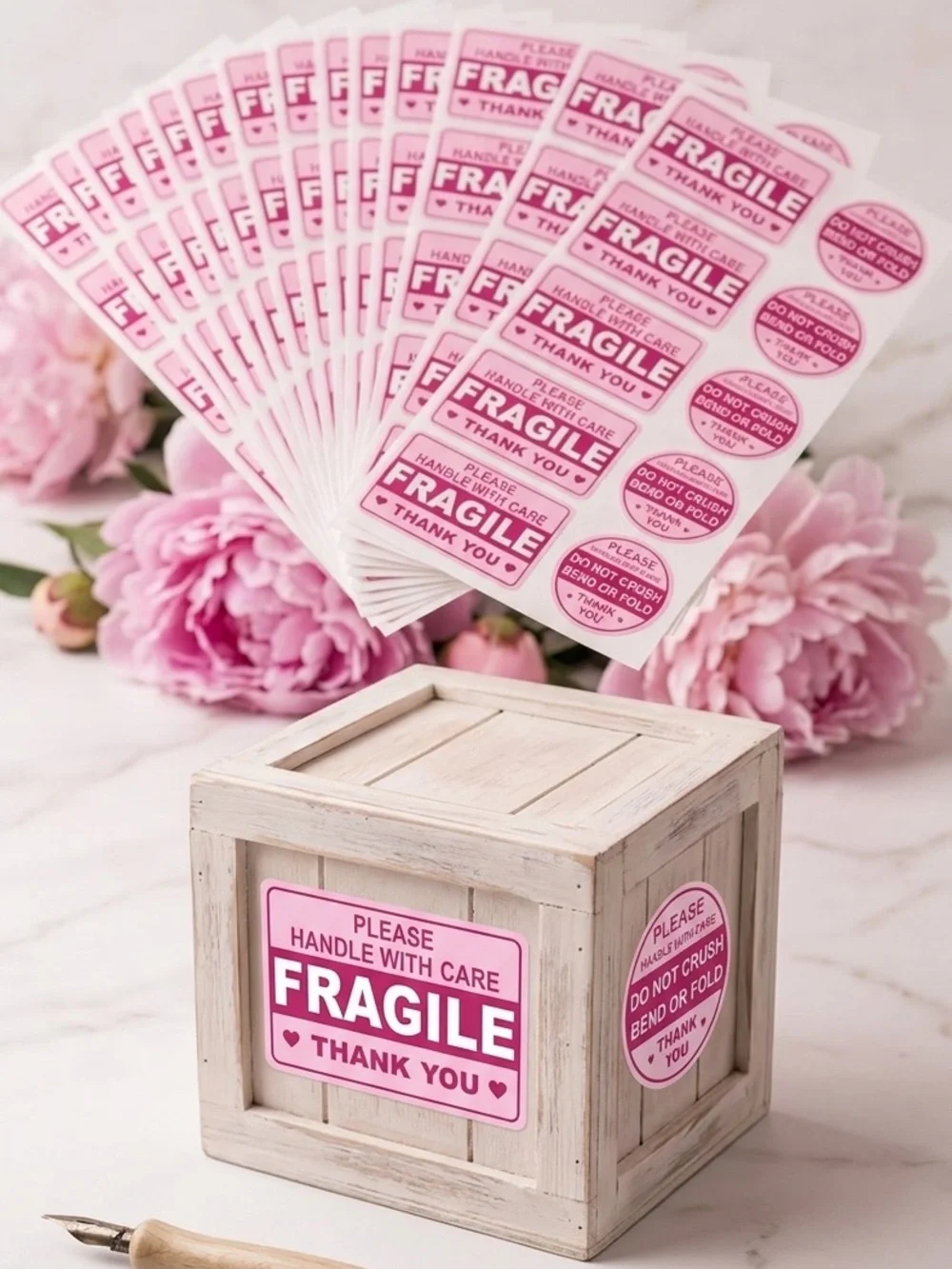 50 FRAGILE Pink Packing Labels