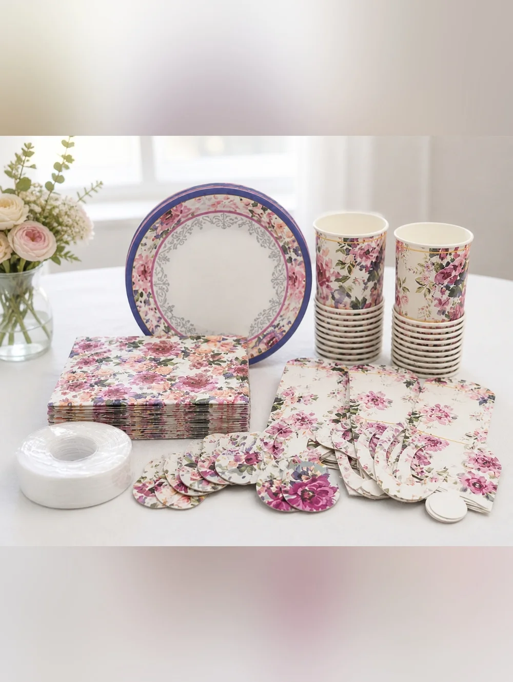 Floral Tea Party Set 36 Cups Baby‎ Shower Wedding Party Supplies Plates Napkins