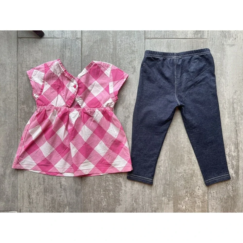 Baby Toddler Girl 2 Piece Outfit Set Sleeveless Top & Leggings Pink Plaid 24M 2T