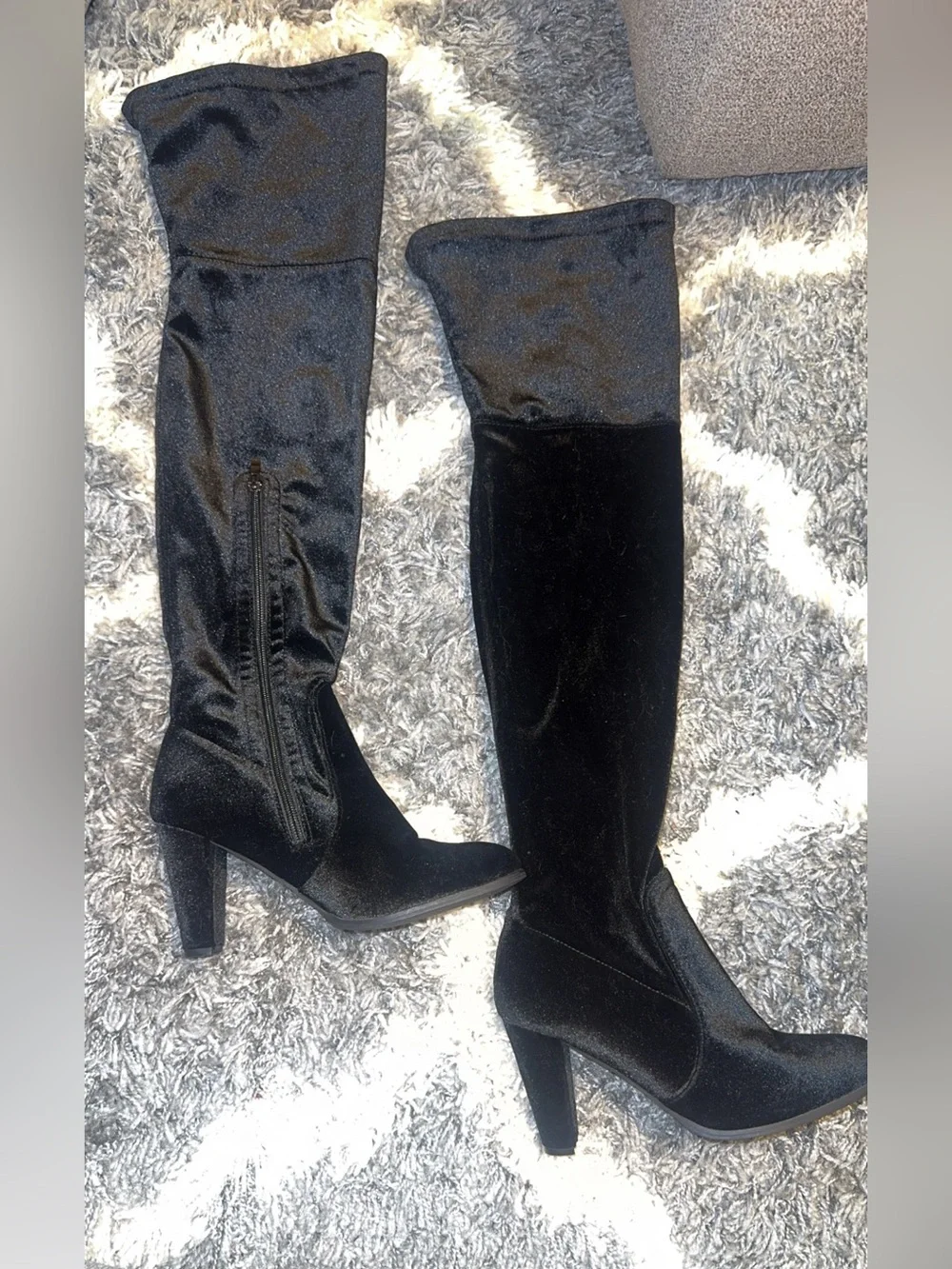 Classic Black Over-the-Knee Velvet Block Heel Boots