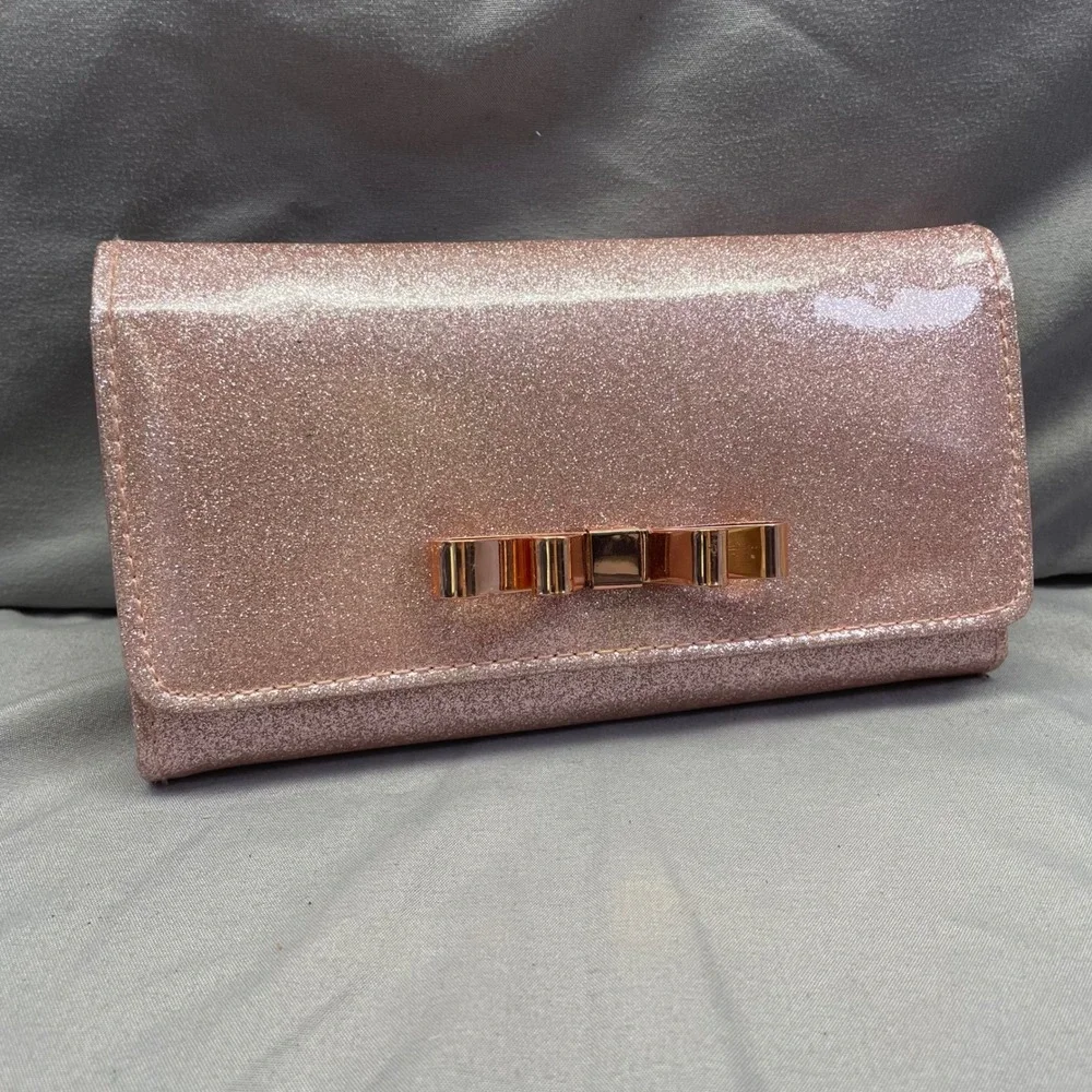 Rose‎ Gold Glitter Bow Wallet with Phone Holder and Card Slots Kids Accessory