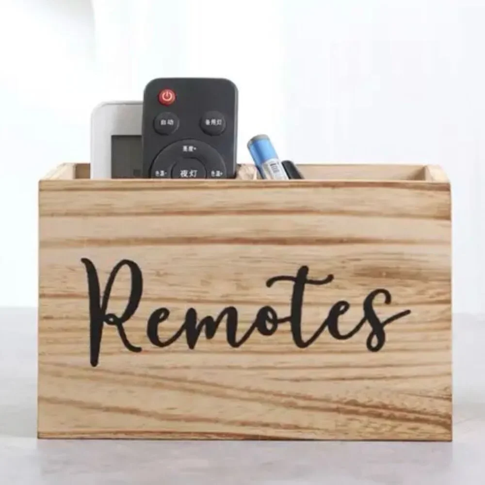 NWT Farmhouse Black Wood Remotes Graphic 2 Slots Minimalist Holder Organizer