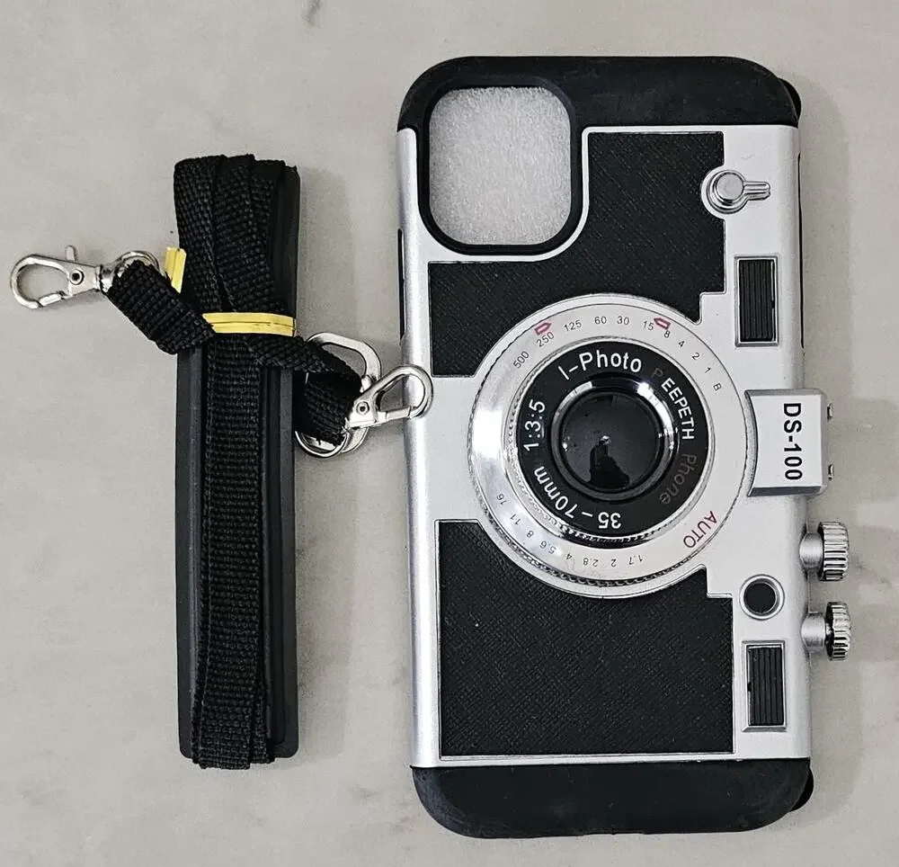 Retro Camera iPhone 11 Case 3D Vintage Camera Cover w/ Detachable Shoulder Strap