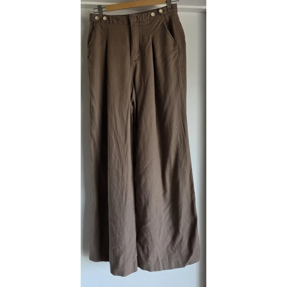 Zara Linen Pants Women S Brown Solid Straight Trousers Slacks Minimalist