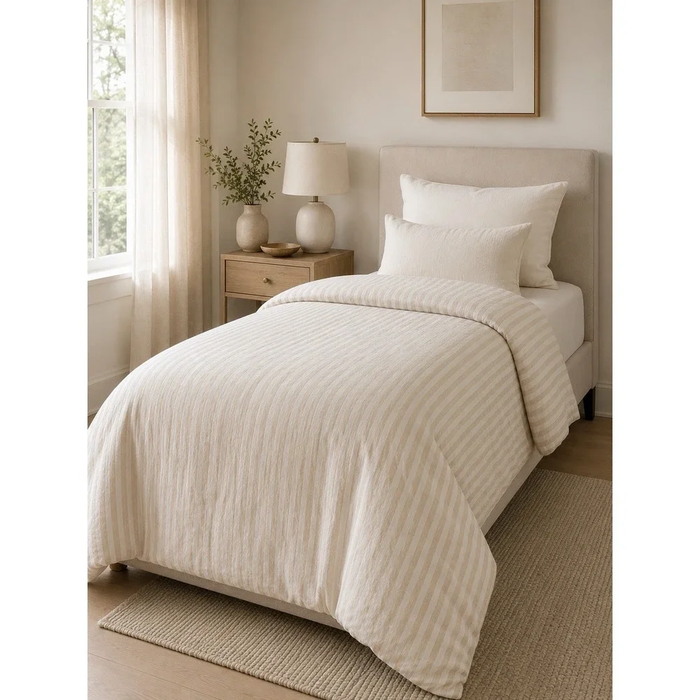 Quince Duvet Cover Twin European Linen Stripe 86X68 Coastal Minimalist Luxury