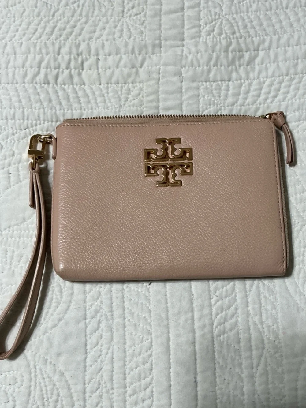 EUC Tory Burch Britten Large Zip Pouch Light Pink