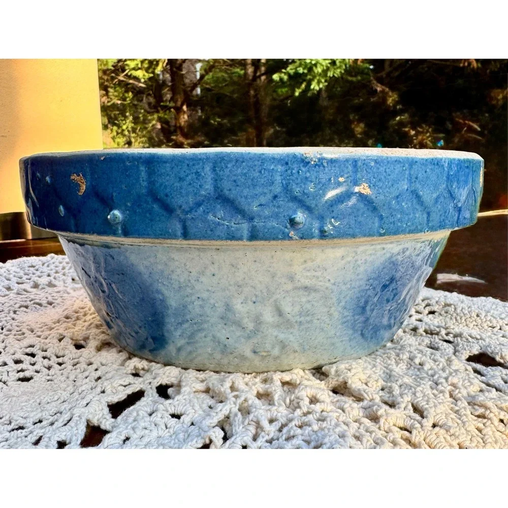 Primitive 1800's Salt‎ Glazed Farmhouse Mixing Bowl/Batter Bowl 9