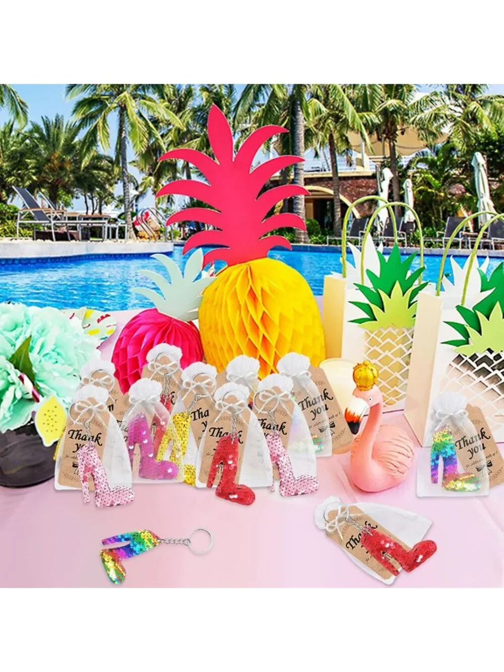 25 Pack Double-Deck Flip Sequin High Heel Keychains - Party Favors & Goodie Bag