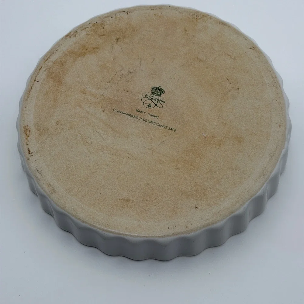 Christineholm Porcelain Quiche Tart Dish Pink Rose Fluted Round White‎ Bakeware
