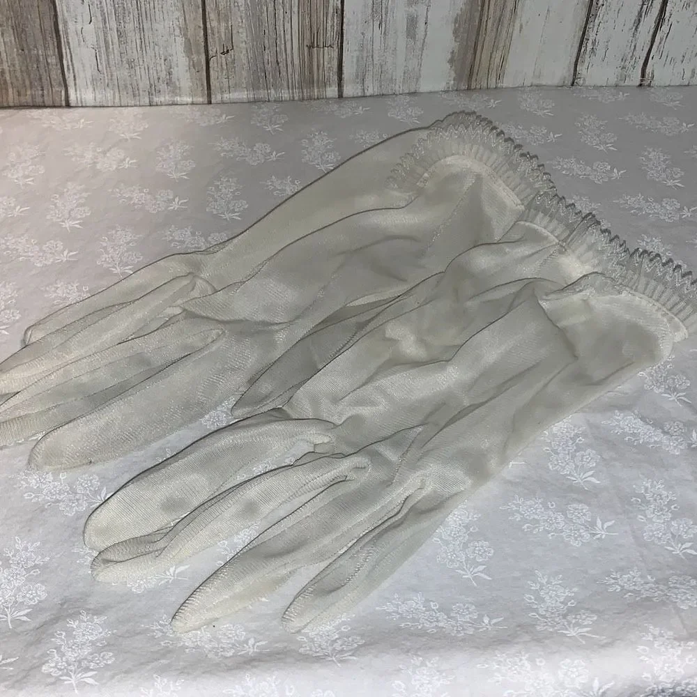 Vintage White Sheer‎ Chiffon Nylon Gloves Size Large