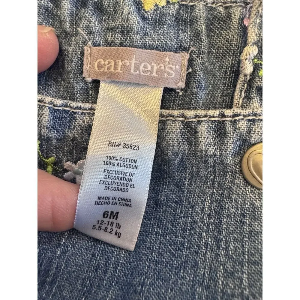 Vintage Baby Girls Carters Jean Shortie Romper Embroidered 6 Months