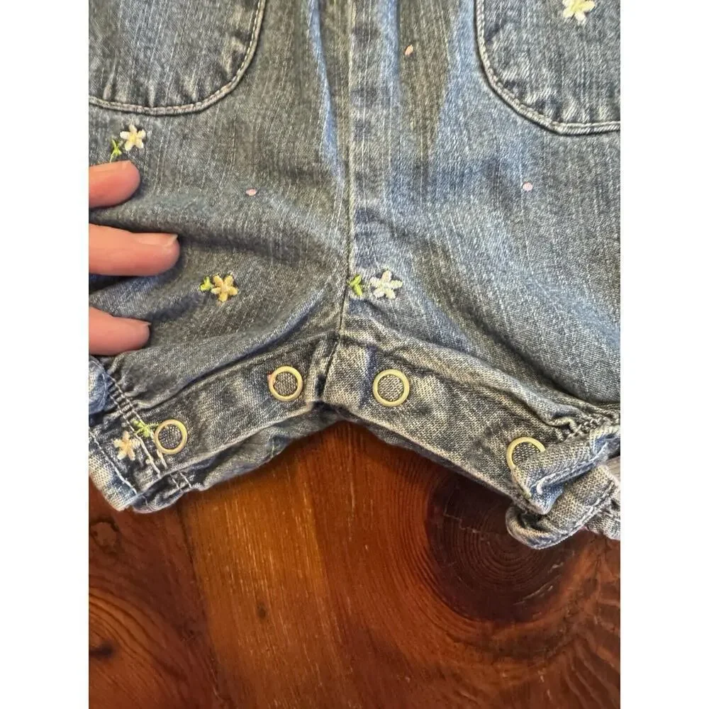 Vintage Baby Girls Carters Jean Shortie Romper Embroidered 6 Months