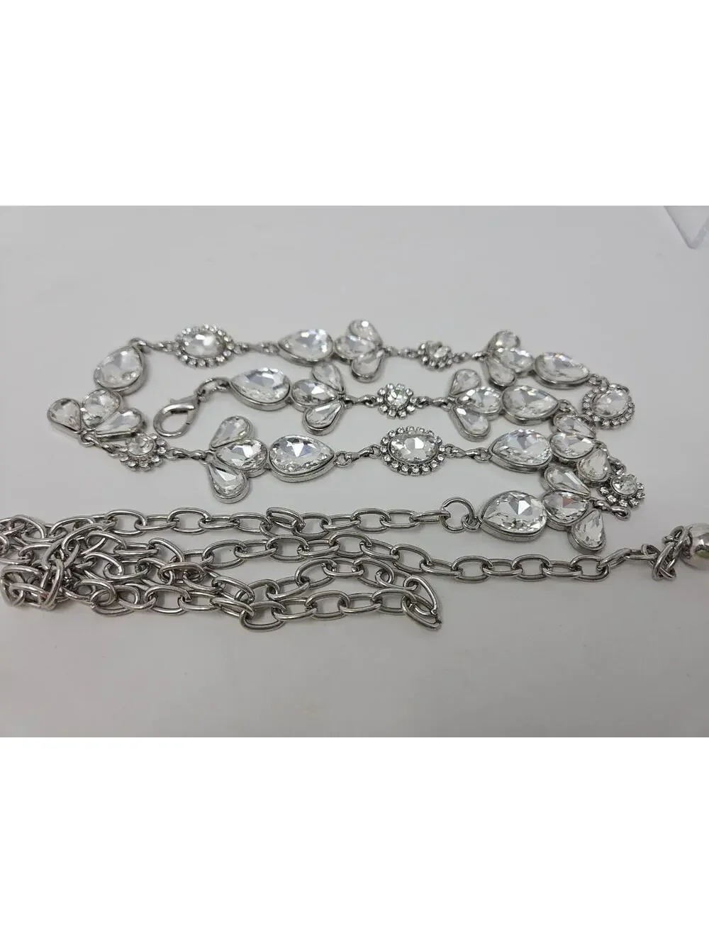 Silver Tone Sparkle Rhinestone Chain Belt Lobster Closure 49.5