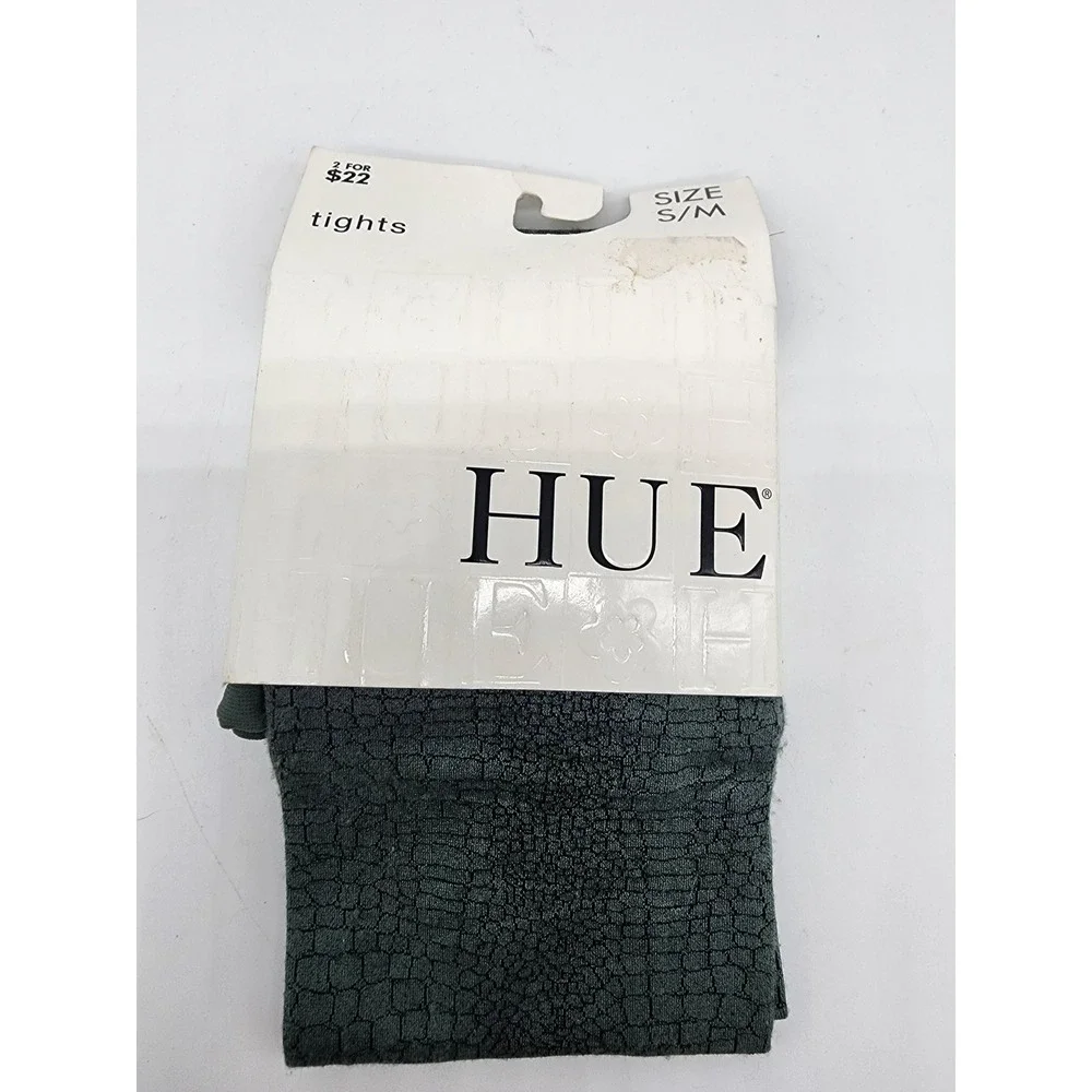 HUE Crocodile Luster Tights Blue Fern Control Top Textured S/M 14084 USA Made
