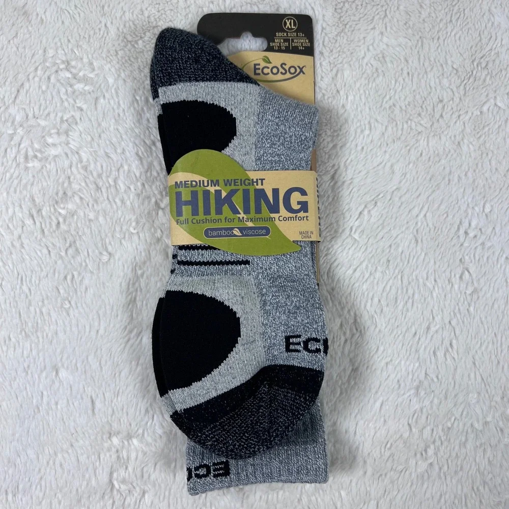 EcoSox Mens XL Hiking Socks Bamboo Viscose Medium Weight Full Cushion Grey‎ NEW
