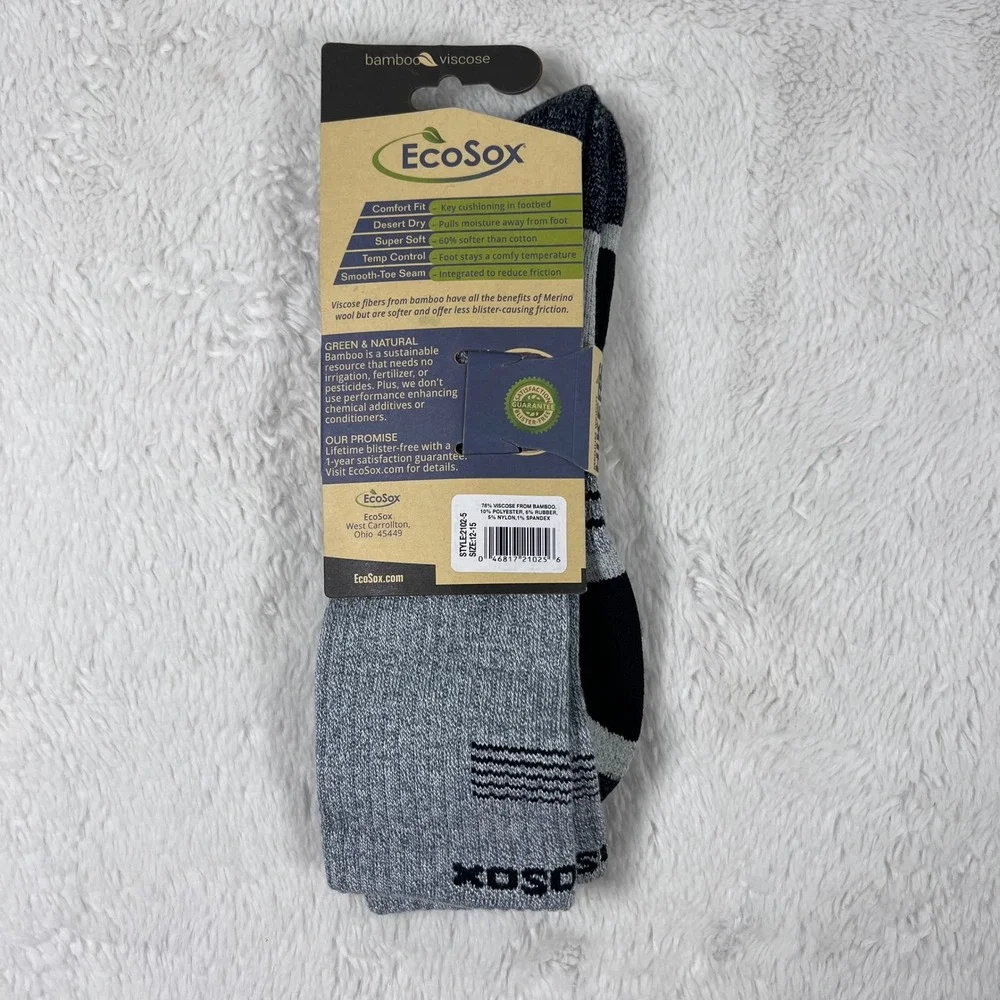 EcoSox Mens XL Hiking Socks Bamboo Viscose Medium Weight Full Cushion Grey‎ NEW
