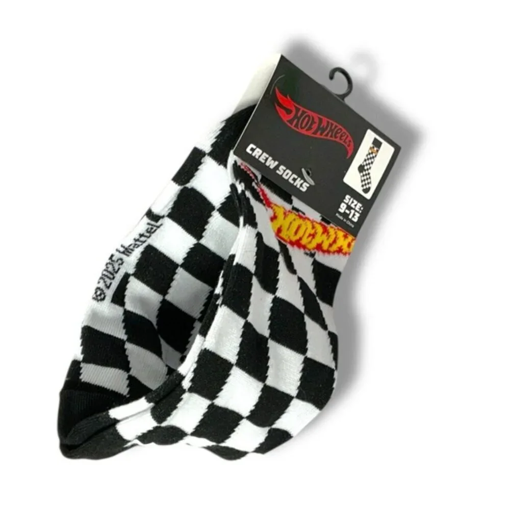 Mattel Hot Wheels Crew Socks  Novelty Checkered Flag Unisex Mens 9-13 One Size