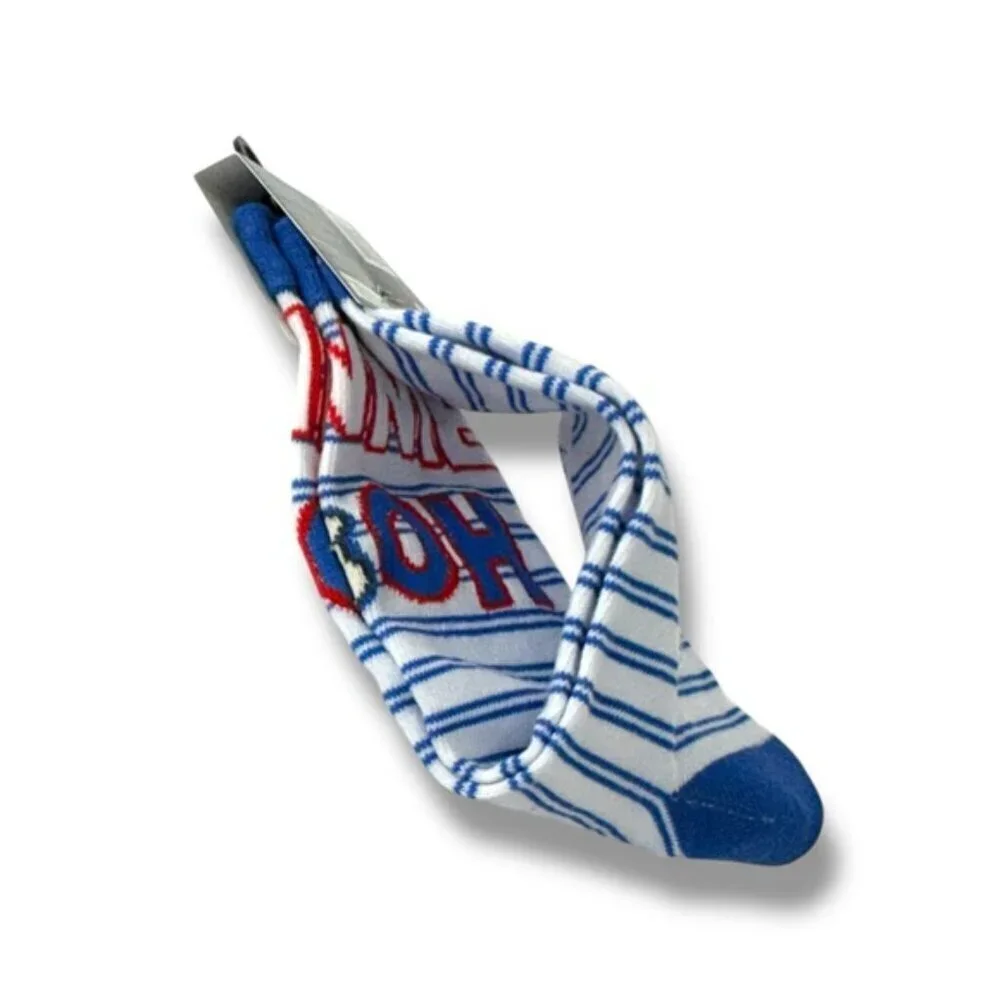 Winnie Pooh Crew Socks Disney Novelty Stripe Blue White Adult Unisex Mens 9-13