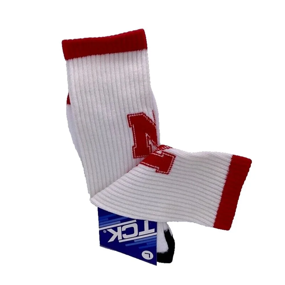 NEW Nebraska Cornhuskers Crew Socks 2 Pair Size L 8-12 NCAA College Fan‎