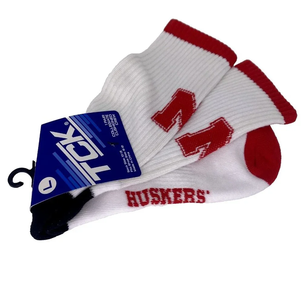NEW Nebraska Cornhuskers Crew Socks 2 Pair Size L 8-12 NCAA College Fan‎